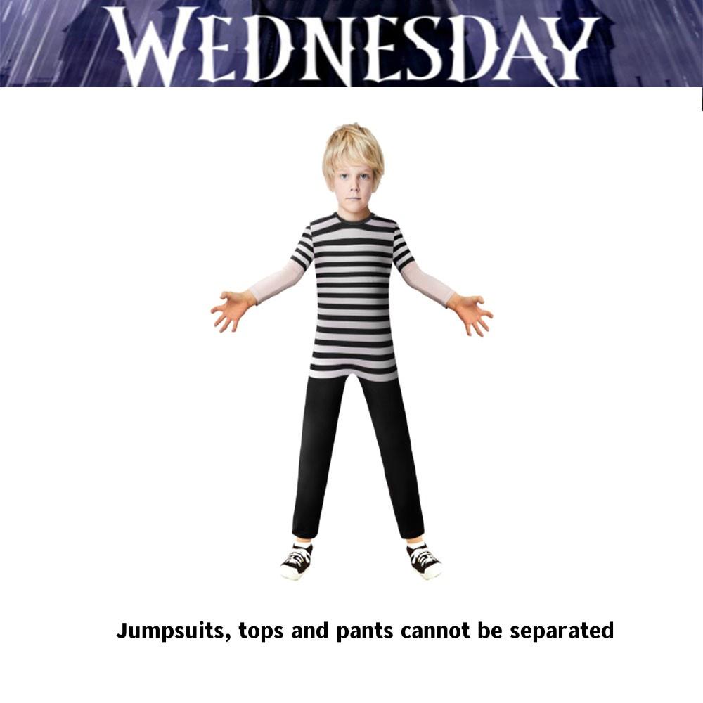 Wednesday Addams Pugsley Addams Jumpsuit Kids Xmas Halloween Theme Party Cosplay
