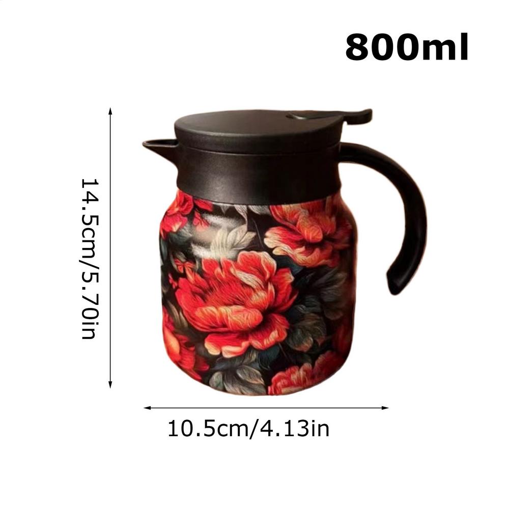 

Tea Kettle 800ml Coffee Carafe Kettle Insulated Floral Pattern Teapot Stainless Steel Vacuum Thermal Pot for Brewing Filtering 800ml