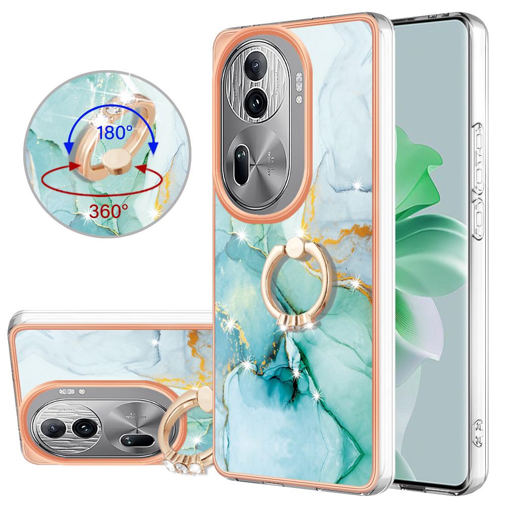 

For Oppo Reno11 Pro 5G (Global) Case with Ring Kickstand Marble Pattern Electroplating TPU Back Cover Green 003