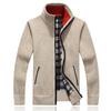 Men's Fleece-Lined Stand-Up Collar Cardigan: Thick, Solid Color, Plus Size Knit for Autumn/Winter.