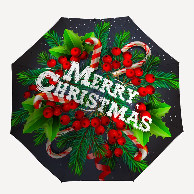 Merry Christmas Umbrella, Portable 3-Fold Compact Umbrella,Christmas Gift ES431