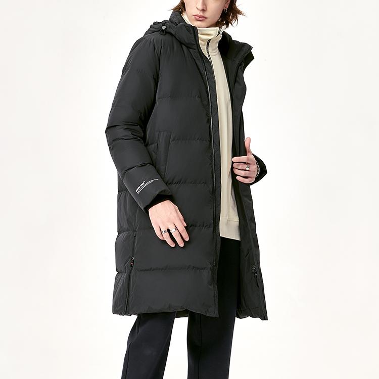 Fila Logo Print Mid-Length Hooded Down Jacket Men Outerwear Black F11M149910F-BK