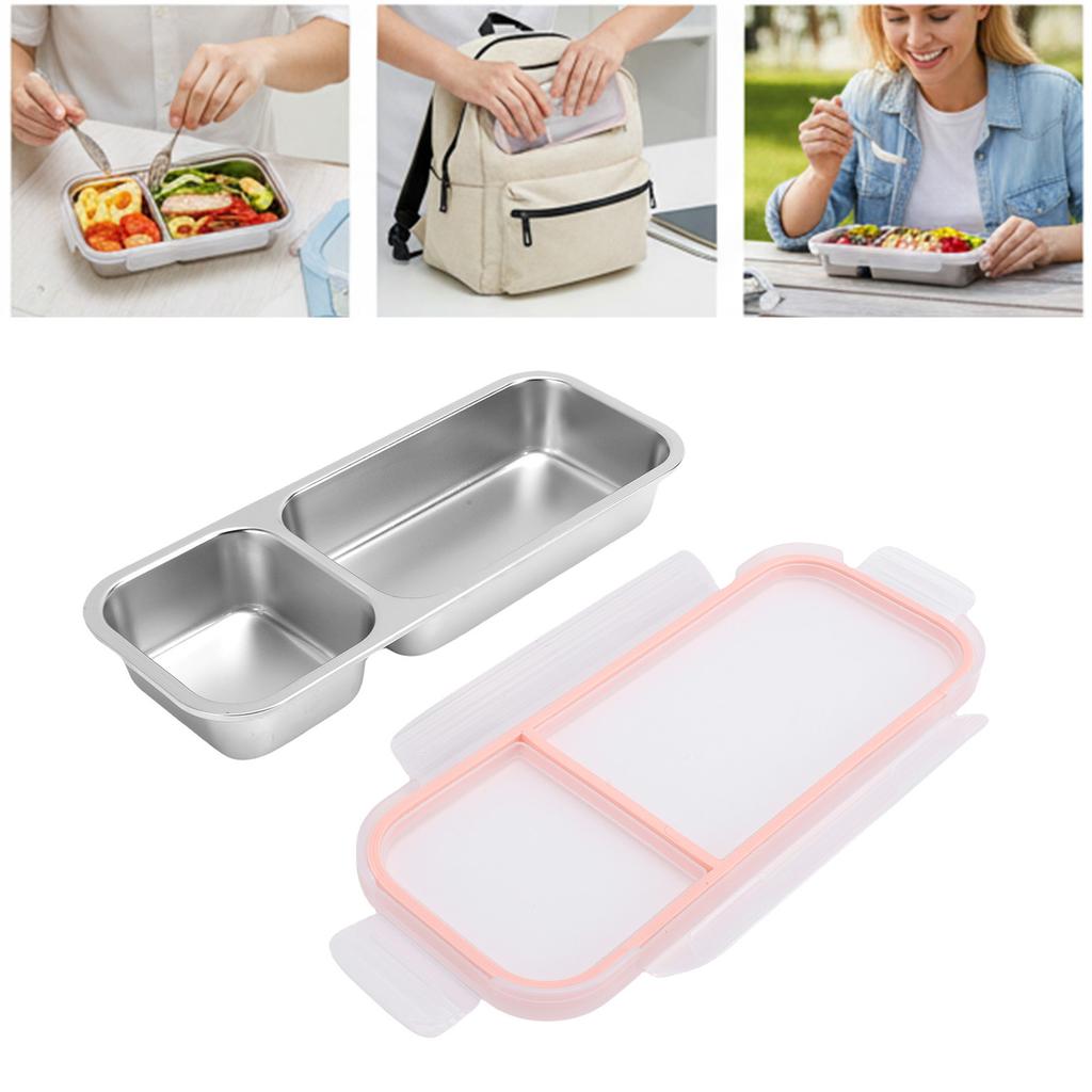Portable Snack Container 304 Stainless Steel Sealed 2 Compartment Food Storage Container for Travel Camping Picnic