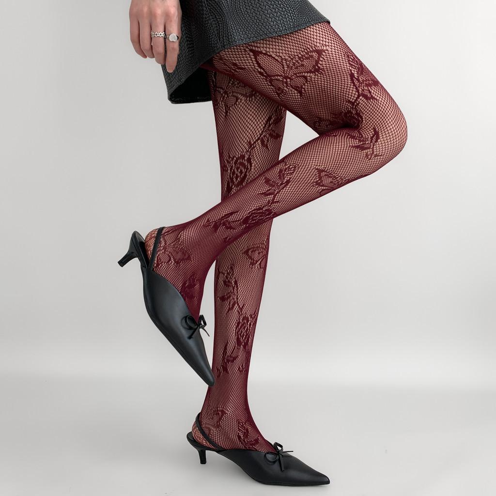Women Sexy Fishnet Stockings With Butterfly Flower Patterns Costumes Uniform Maillard Color Scheme New Style Hollow Mesh Tights