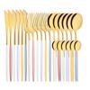 6People Luxury Gold Dinnerware Set Stainless Steel Tableware Set Knife Fork Spoon Flatware Cutlery Set Silverware Bright Light