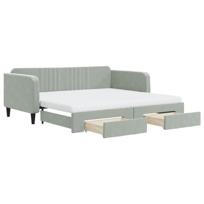 VidaXL Daybed and Trundle and Drawers Light Grey 100x200 Cm Velvet 3197142