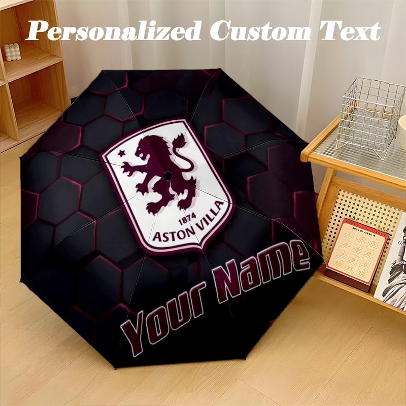 8 Rib Auto Folding Umbrella Aston Villa Print Custom Name Text Portable Rain Gear