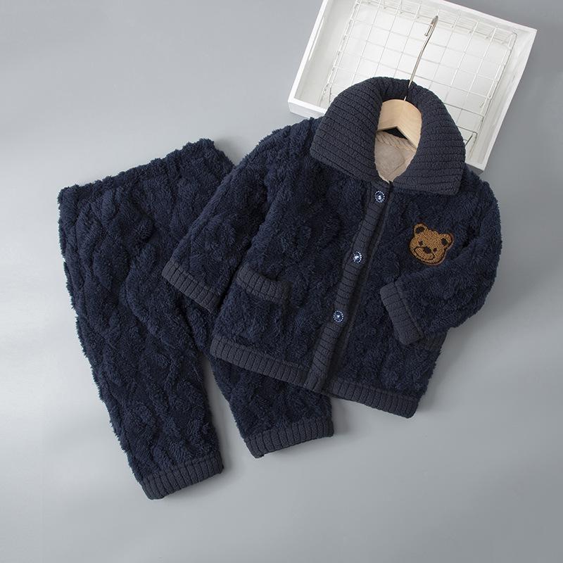 Kids' Winter 3-Layer Quilted Pajamas Coral Fleece Set - Boys, Girls, Babies & Parent-Child Outerwear