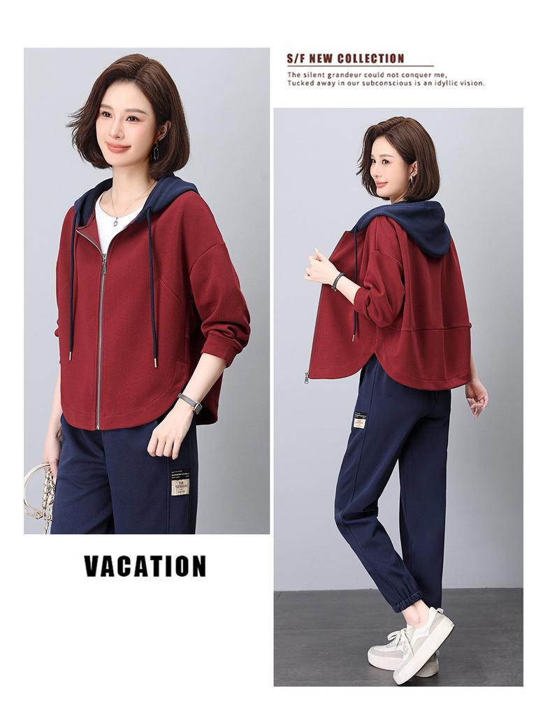 Set Hanorac Sportiv Mărimi Mari pentru Femei - Ținută Elegantă de Toamnă din Două Piese pentru Mame de Vârstă Mijlocie