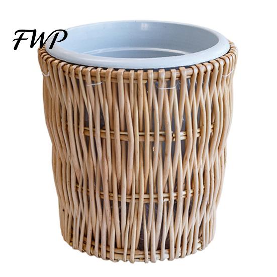 Balcony Desktop Plant Organizer Boho Wicker Planter, Handwoven Flower Pot with Waterproof Lining, Basket Planter Rustic Storage for Indoor Plants