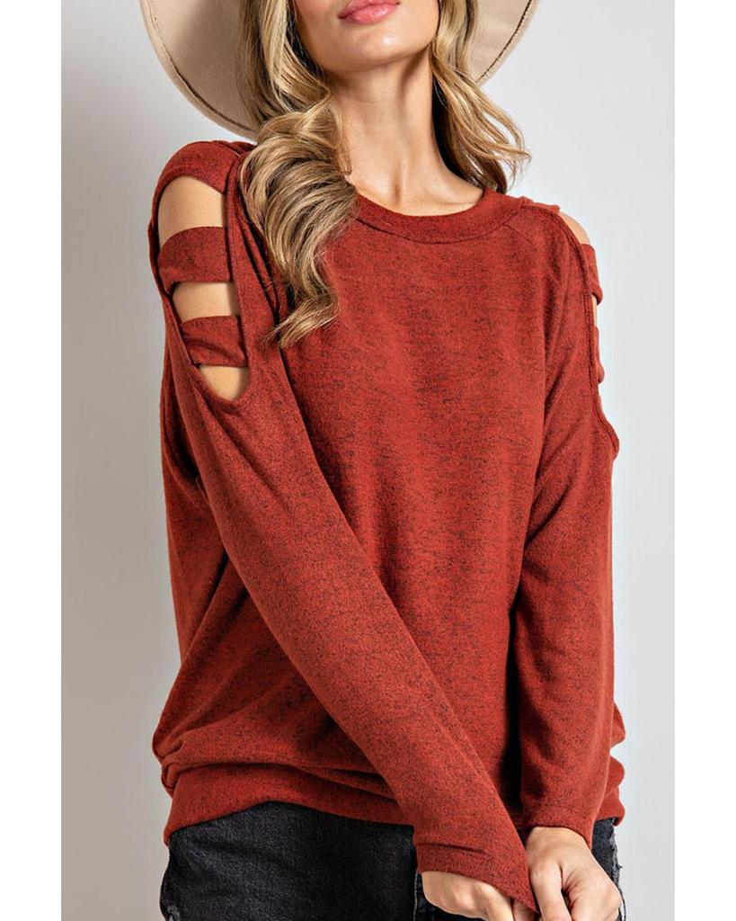 Azura Exchange Orange Cutout Cold Shoulder Long Sleeve Top