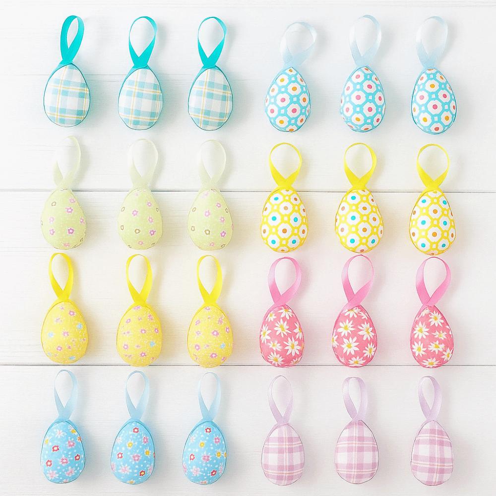 24Pcs Multicolor Easter Egg Ornaments Cute Handmade Hanging Ornaments Rabbit Egg DIY Craft Easter Party Decorations