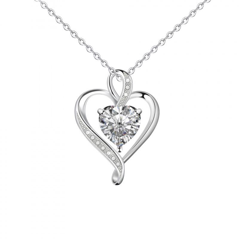 Love At First Sight Heart Zirconia Necklace & Earring Set - Versatile Heart Pendant Clavicle Chain
