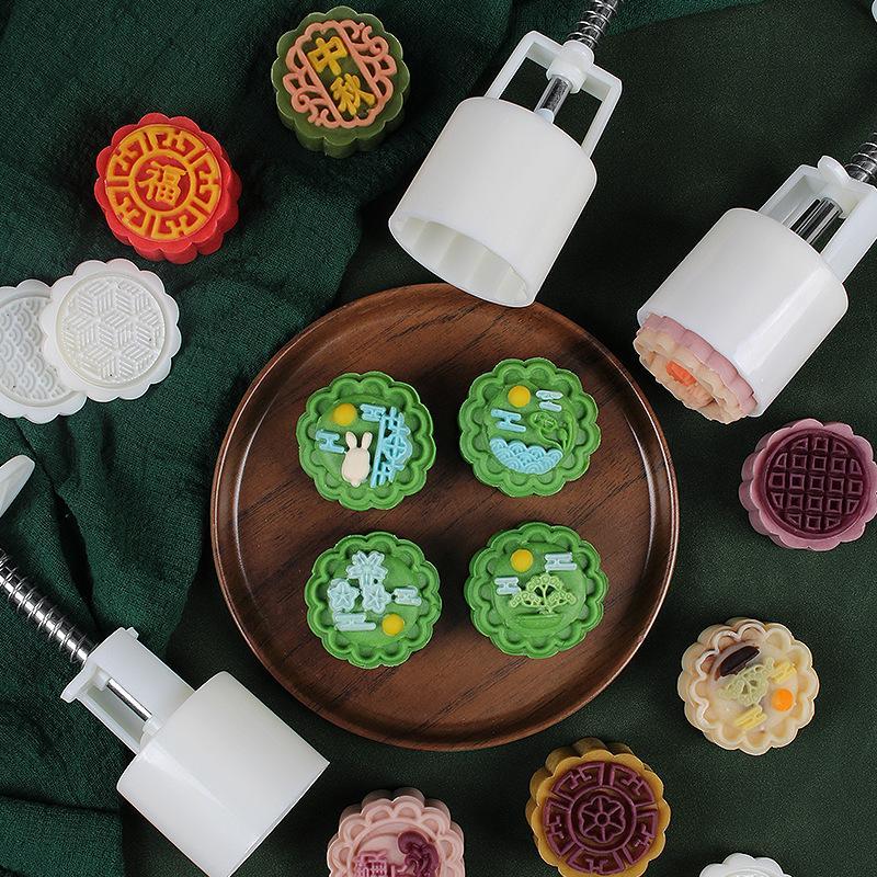 Plastic Hand Pressure Mooncake Mold Cookie Stamps Reusable Pastry Maker Tool Mid Autumn Festival For Baking Dessert Making