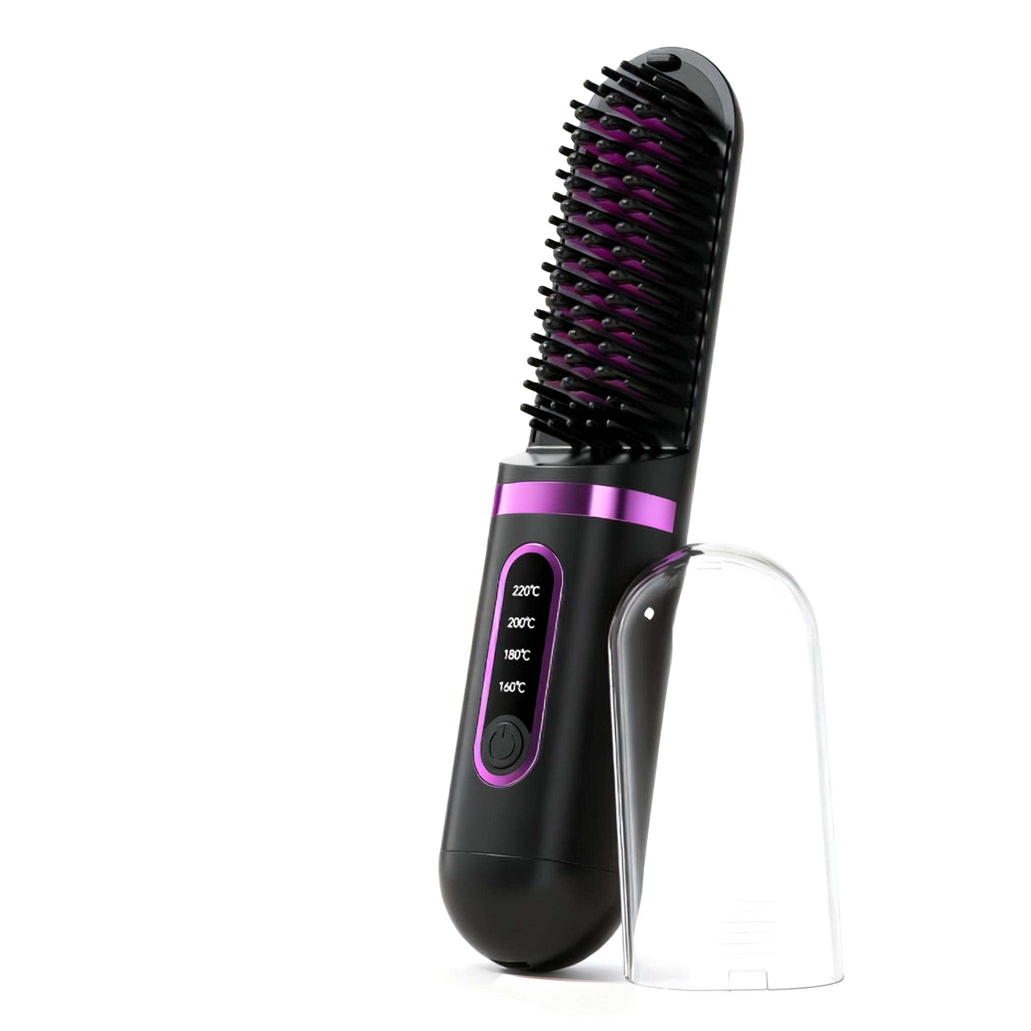 4 Temps Fast Heating Hair Straightener Brush Ceramic Coating Smooth Portable Hair Straightener Comb 7.4V чёрный