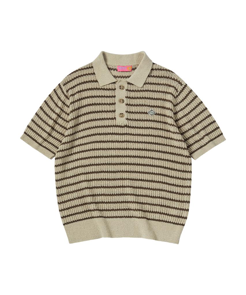 COMONINOZ Summer Stripe Polo Knit [Beige]