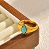 Women's Fashion Created-turquoise Ring Golden Wedding Brand Stone Rings Waterproof Jewelry