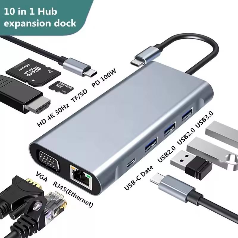 12-in-1 USB-C Universal Laptop Dock Triple Video Output MST Hub with Dual 4K HDMI VGA RJ45 Ethernet 100W Power Delivery Adapter