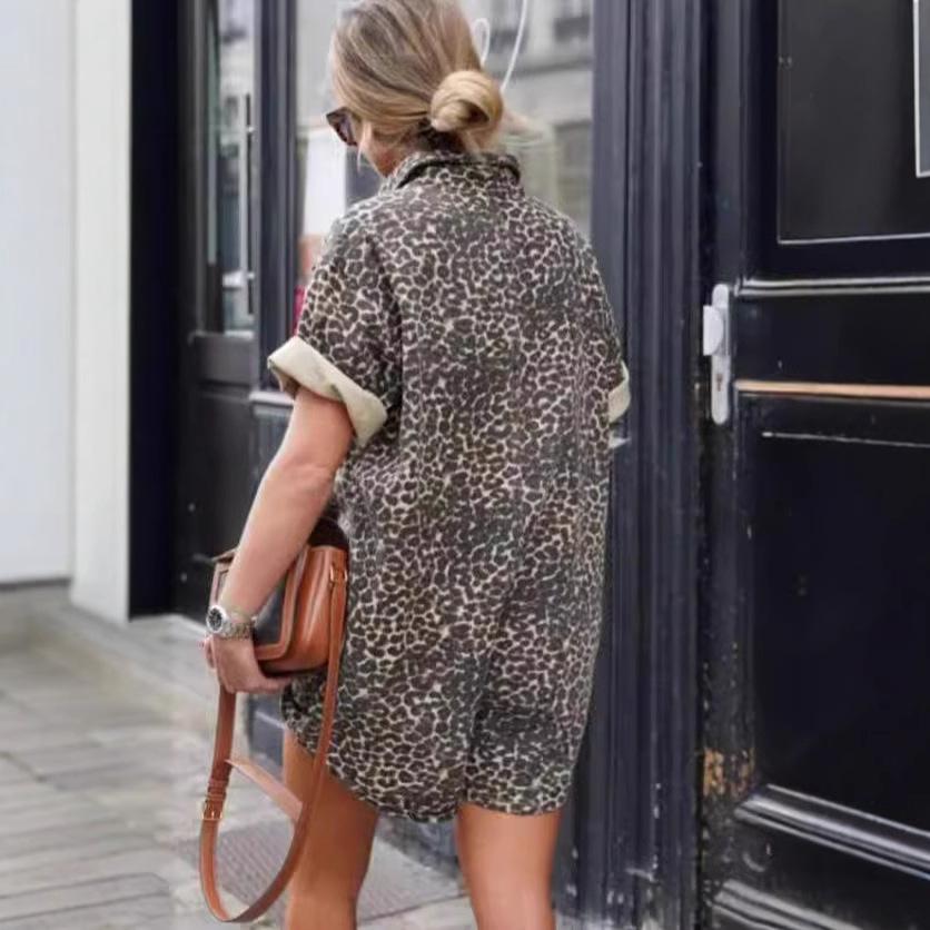 Women's Printed Lapel Summer Shirt & Shorts Set