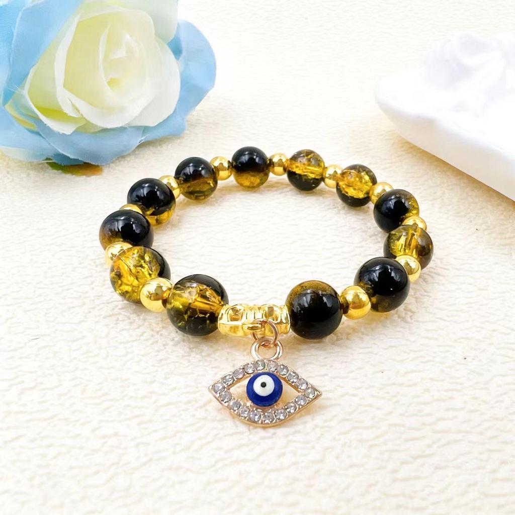 Retro Luxury Beaded Evil Eye Bracelet - European and American Style Glass Crystal Jewelry