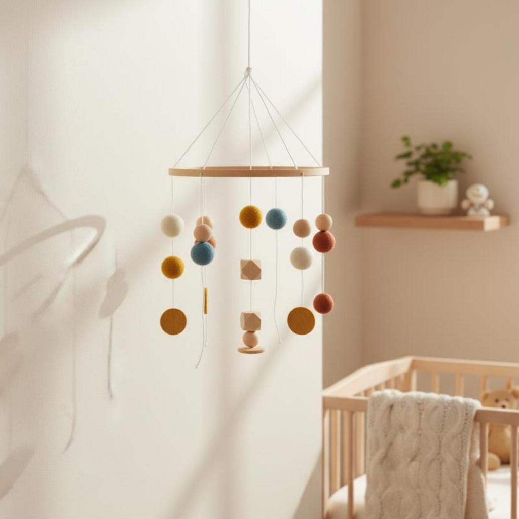 DIY Wooden Mobile Hoop Handmade Bamboo Crib Unfinished Nursery for Newborns, Infants