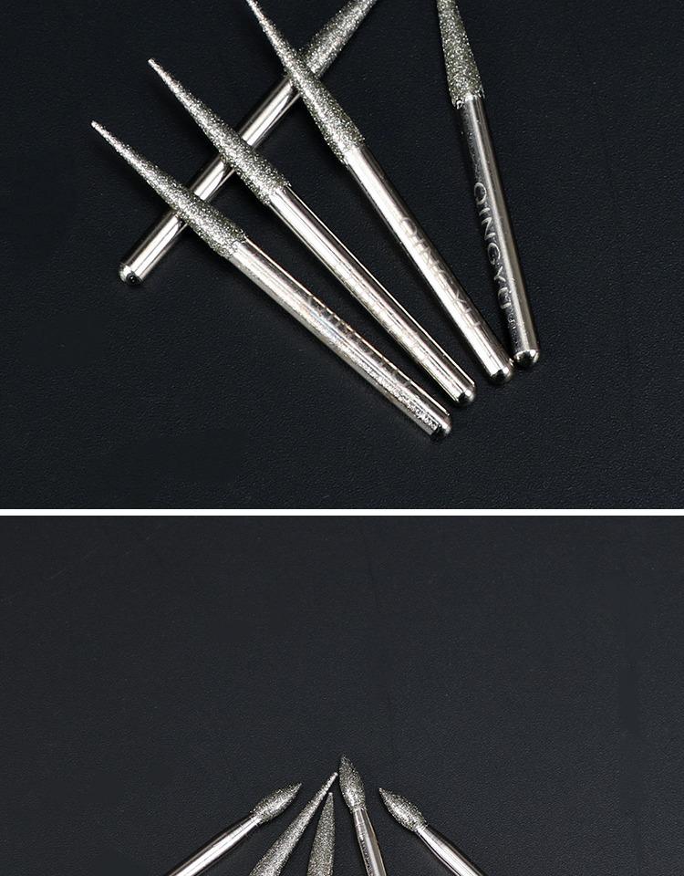 Legierung Jadeschnitzwerkzeug: Schleifnadel mit Diamantbesatz, zylindrisch & spitz, 3 mm