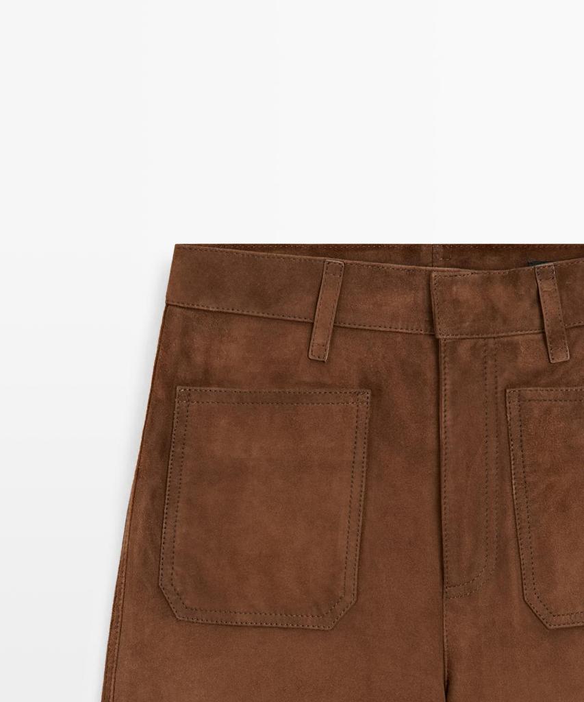 Masimodutti Wide Suede Leather Pocket Pants
