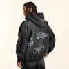 Unisex Winter Hooded Zip-Up Oversized Fleece-Lined Sweatshirt With Hand-Drawn Graffiti Print Daily Wear
