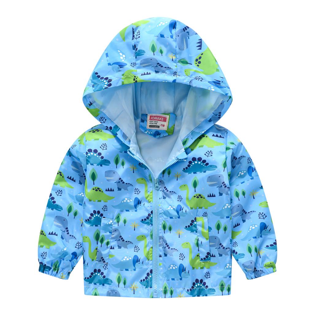 Toddler Kids Cartoon Print Hooded Jacket Boys Girls Lightweight Windproof Zip Up Casual Outerwear Coat