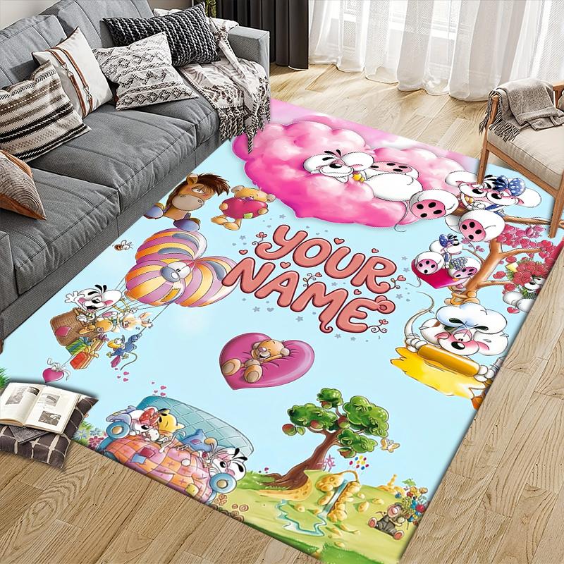 Custom Name,Diddl Home Sofa Decoration for Living Room & Bedroom, Non‑Slip Play Flannel Floor Mat for Game Room