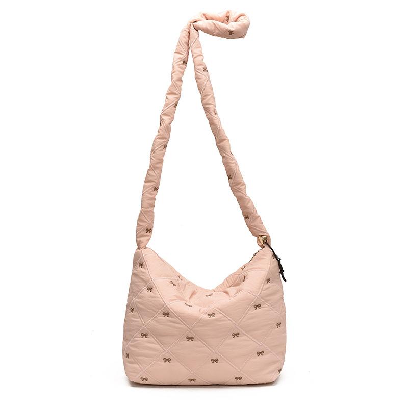 Autumn and Winter New Lightweight Cotton Clothes Bag Women's Rhombus Casual Pleated Shoulder Bag Large-capacity Commuting Messenger Bag