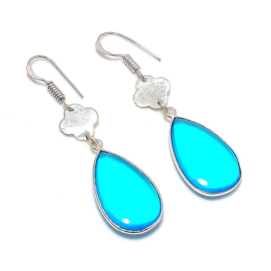 Swiss Blue Topaz Gemstone 925 Sterling Silver Jewelry Earring 2.17" GK-5186
