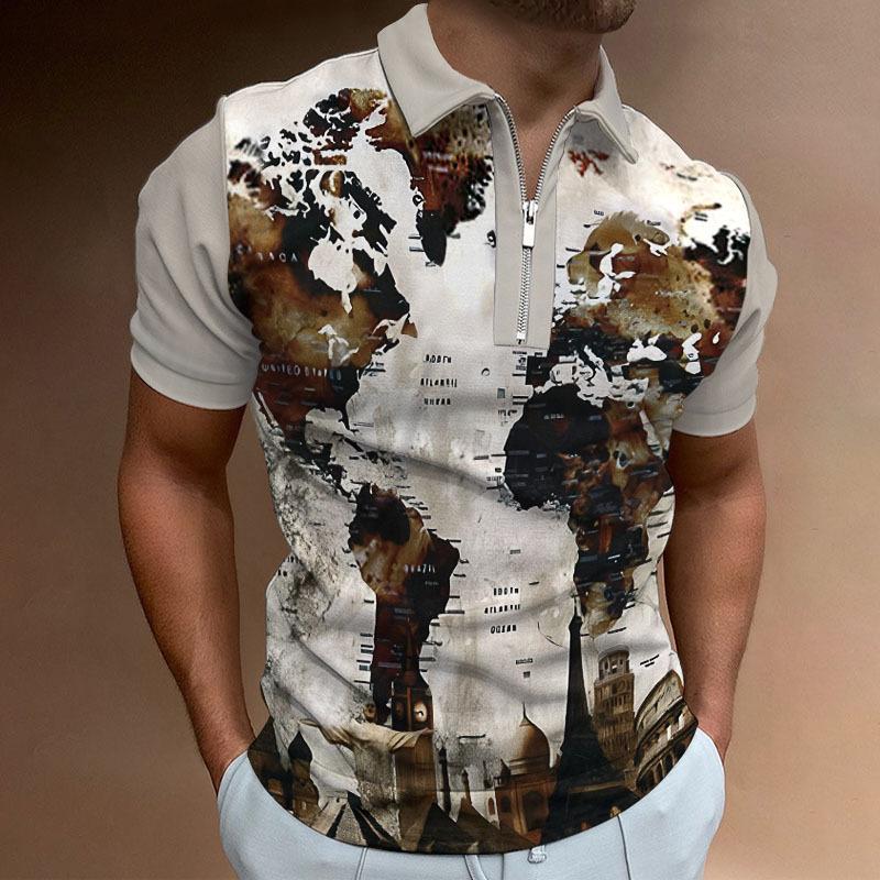 Летняя повседневная полосатая футболка цвета хаки с воротником-поло — фото 15