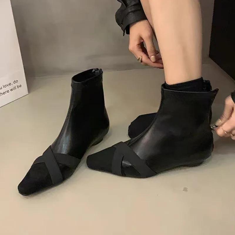 Pointed Toe Women Ankle Boots Sexy Leather Mid Heels Shoes Winter New Brand 2025 Trend Gladiator Fashion Chelsea Botas De Mujer