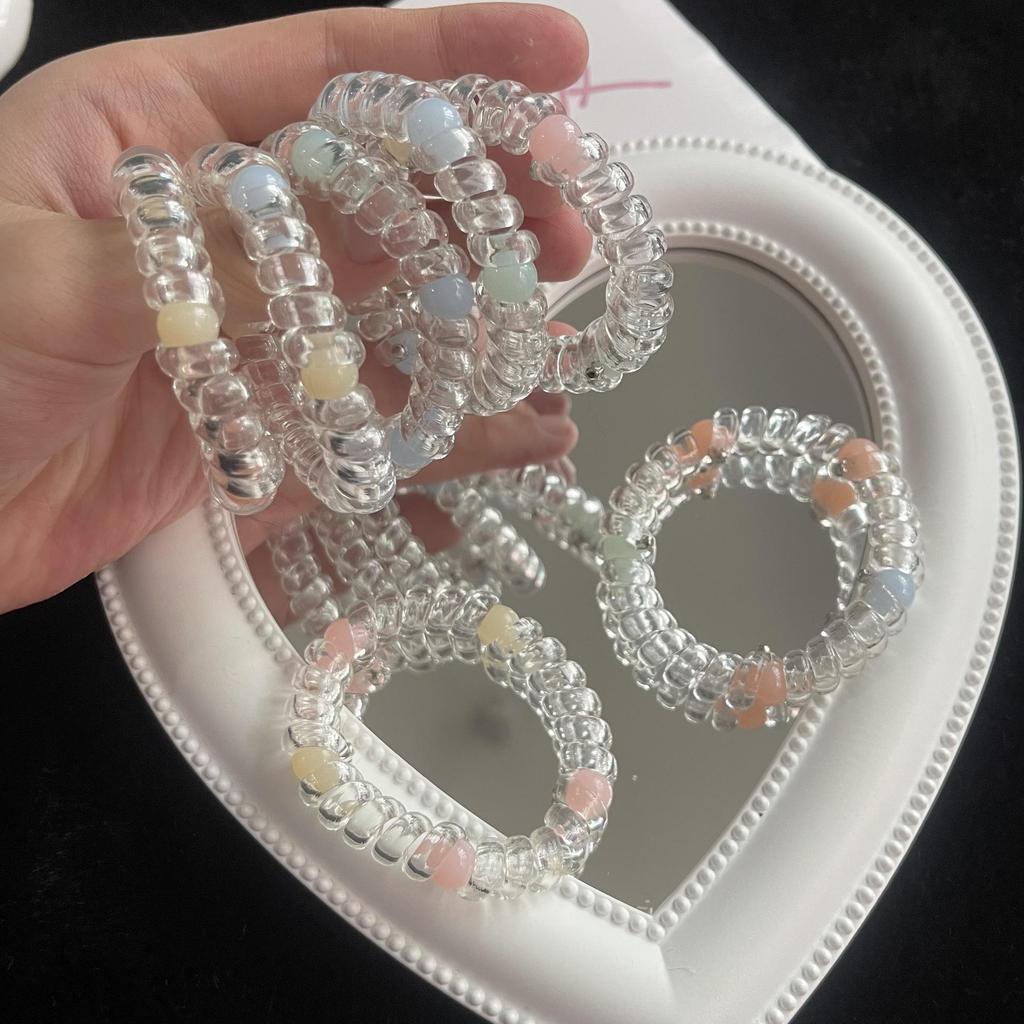 Summer Fresh Transparent Phone Cord Hair Tie: No-Damage Seamless Hair Band for Girls