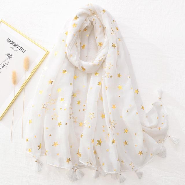 

Fashion Iron Silver Star Tassel Viscose Shawl Scarf Women High Quality Autumn Winter Foulard Muslim Hijab Sjaal 180*90Cm