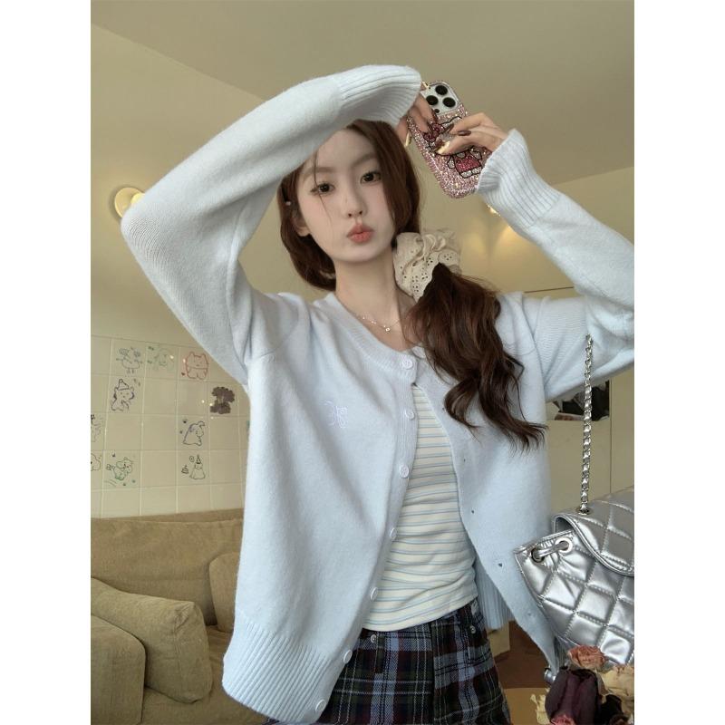 Age-reducing single-breasted sweater cardigan women's autumn soft waxy versatile embroidered knitted top jacket