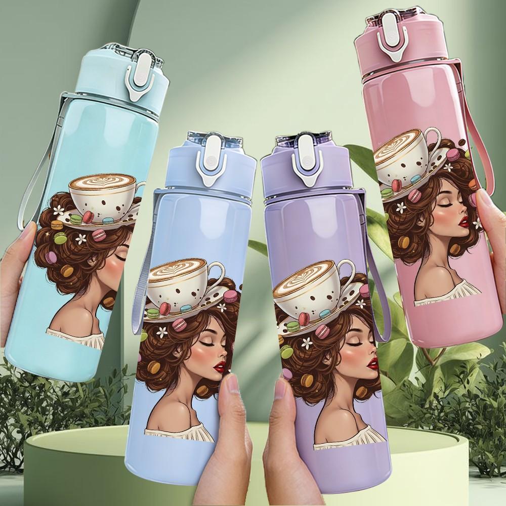 1PC Retro Victorian Lady Portrait 750ml Color Plastic Sports Water Bottle Leakproof Flip Straw Lid Suitable for Sports Office Home Use