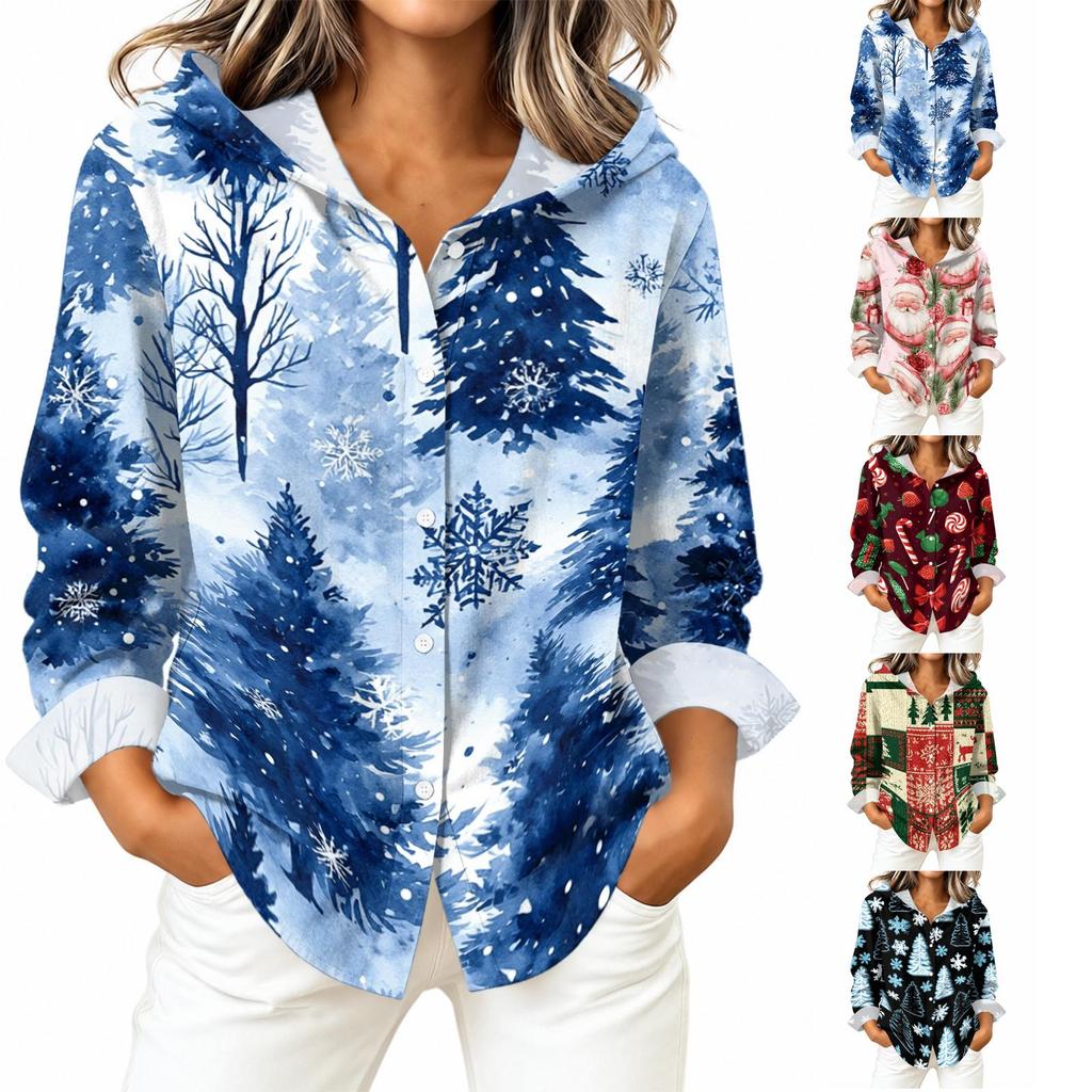 Women's Fashion Hooded Long Sleeve Printed Shirt Top