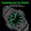 Men's Luxury Nautilus Style Watch Stainless Steel Case Analog Quartz Watch with Luminous Hands Push Button Clasp Casual Watch