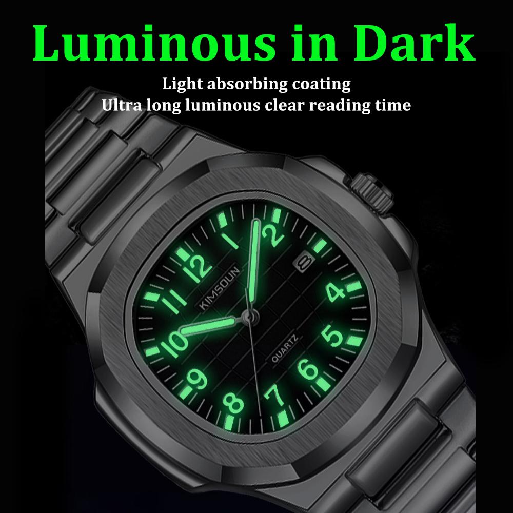 Men's Luxury Nautilus Style Watch Stainless Steel Case Analog Quartz Watch with Luminous Hands Push Button Clasp Casual Watch
