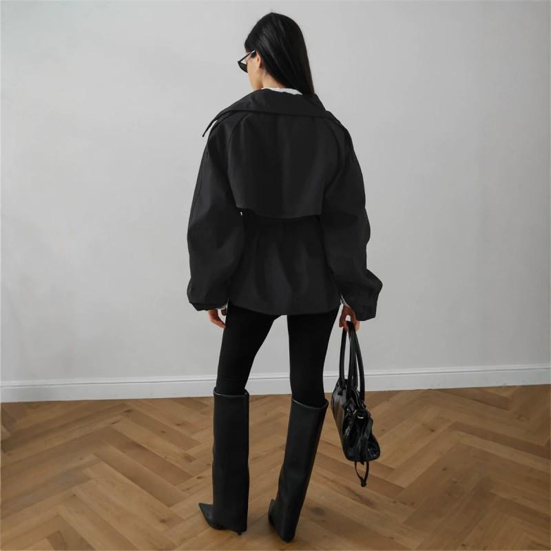 2026 Fall Winter Womens Trench Coat Slim Belted Oversized Lapel Street Style Commute Outerwear