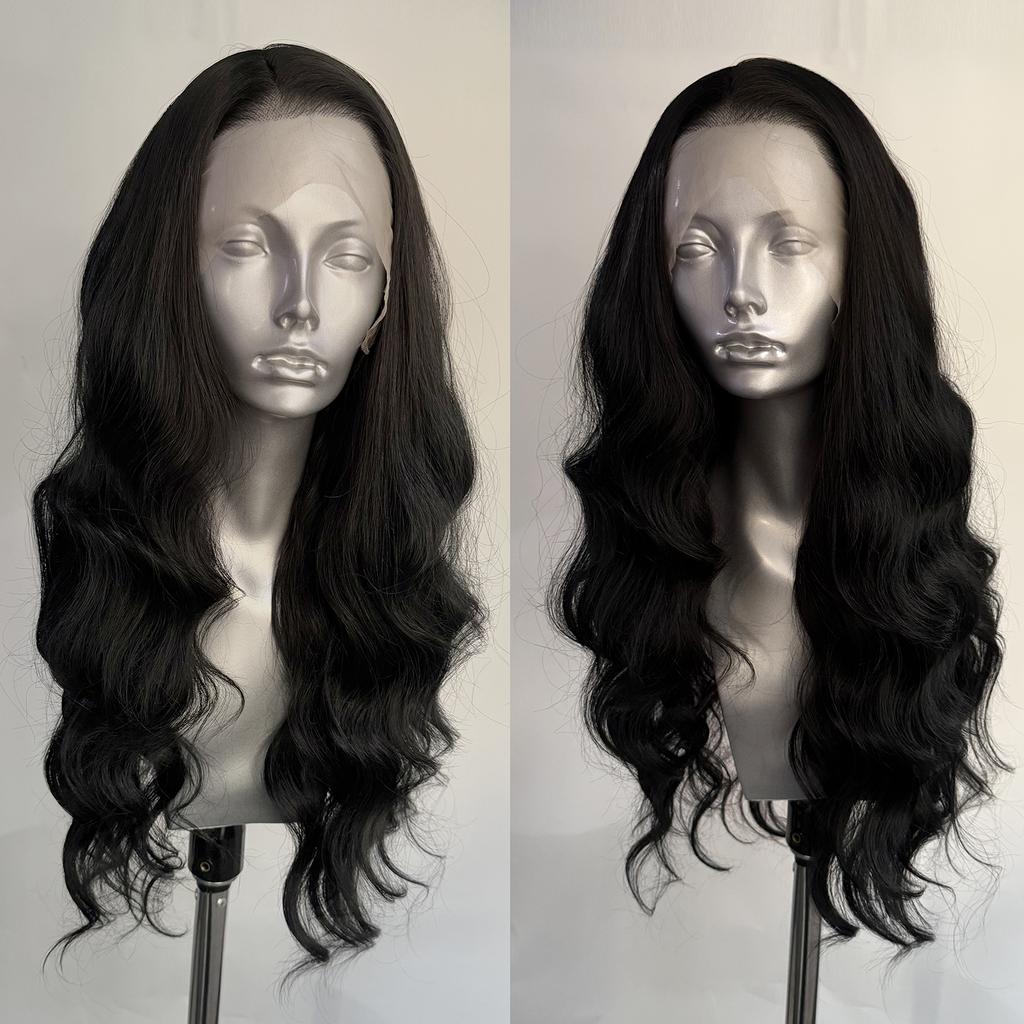 AIMEYA Black Lace Front Wig Natural Hairline 13x4 Long Body Wave Wig Heat Resistant Synthetic Hair Long Body Wave Daily Wear Wig