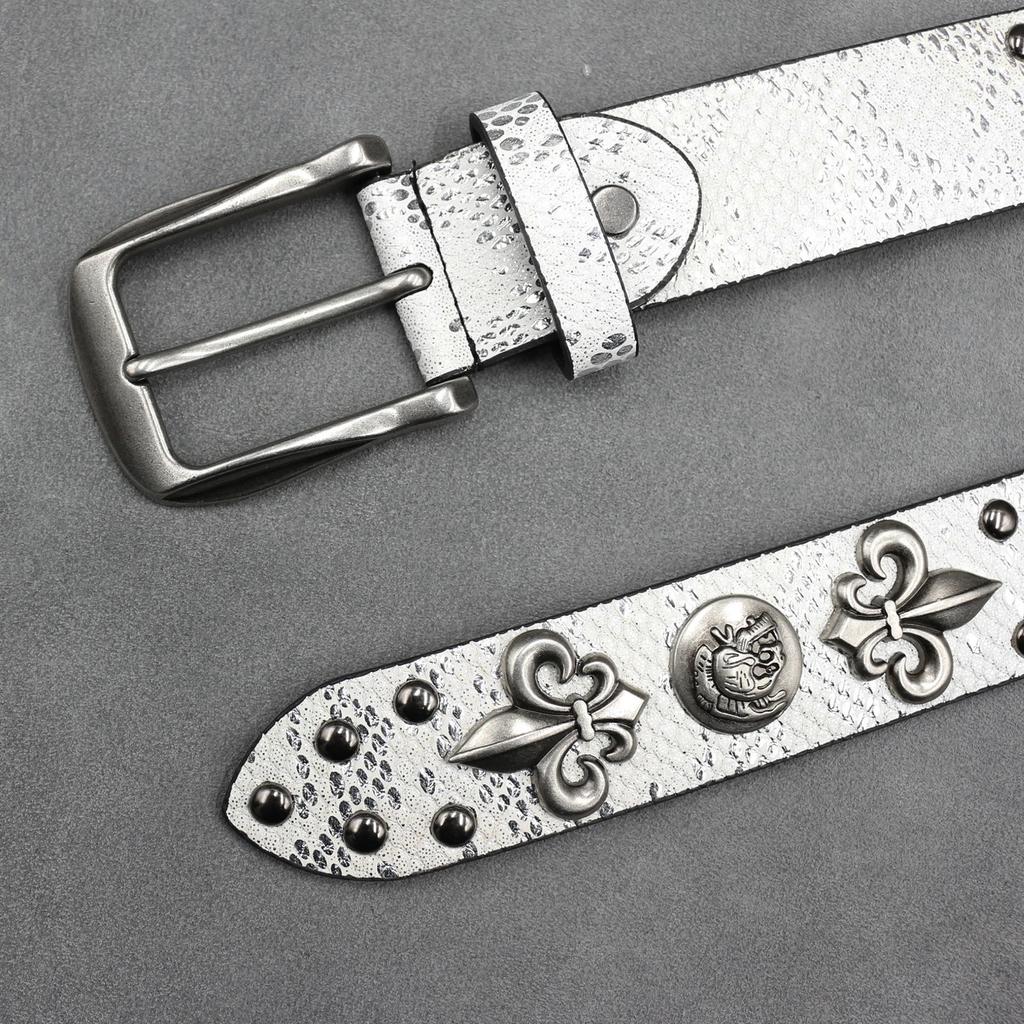Fashion Rivet Belt White Cross Men&Women's Studded Belt Punk Rock With Pin Buckle Hardware Jeans Designer Female Waist Belts