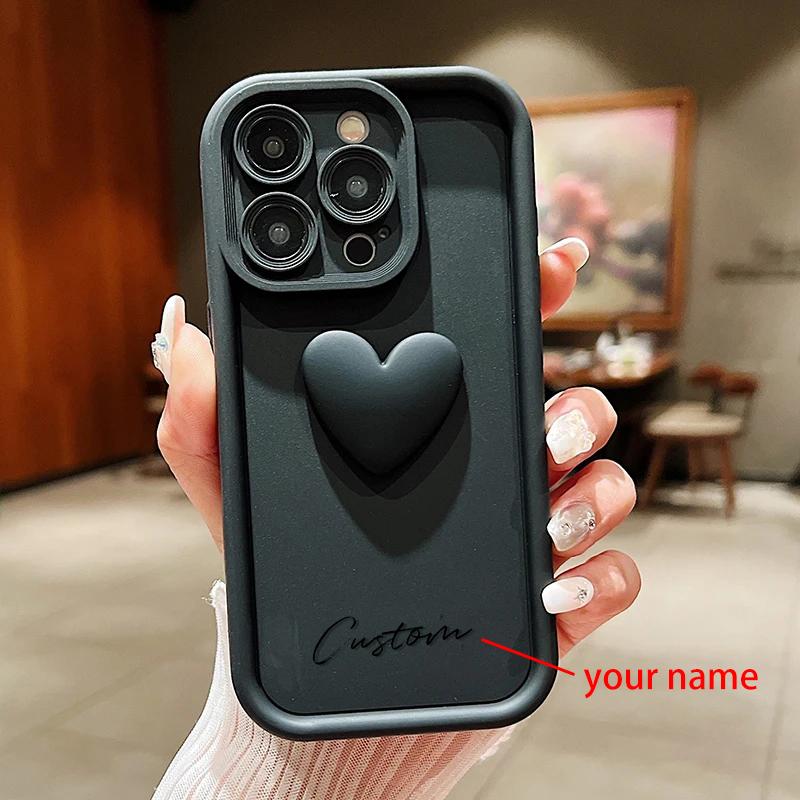 Personalized Custom Name Cute Love Heart Case For iPhone 16 15 14 13 12 11 Pro Max X XS 7 8 Plus Luxury Silicone Candy DIY Cover