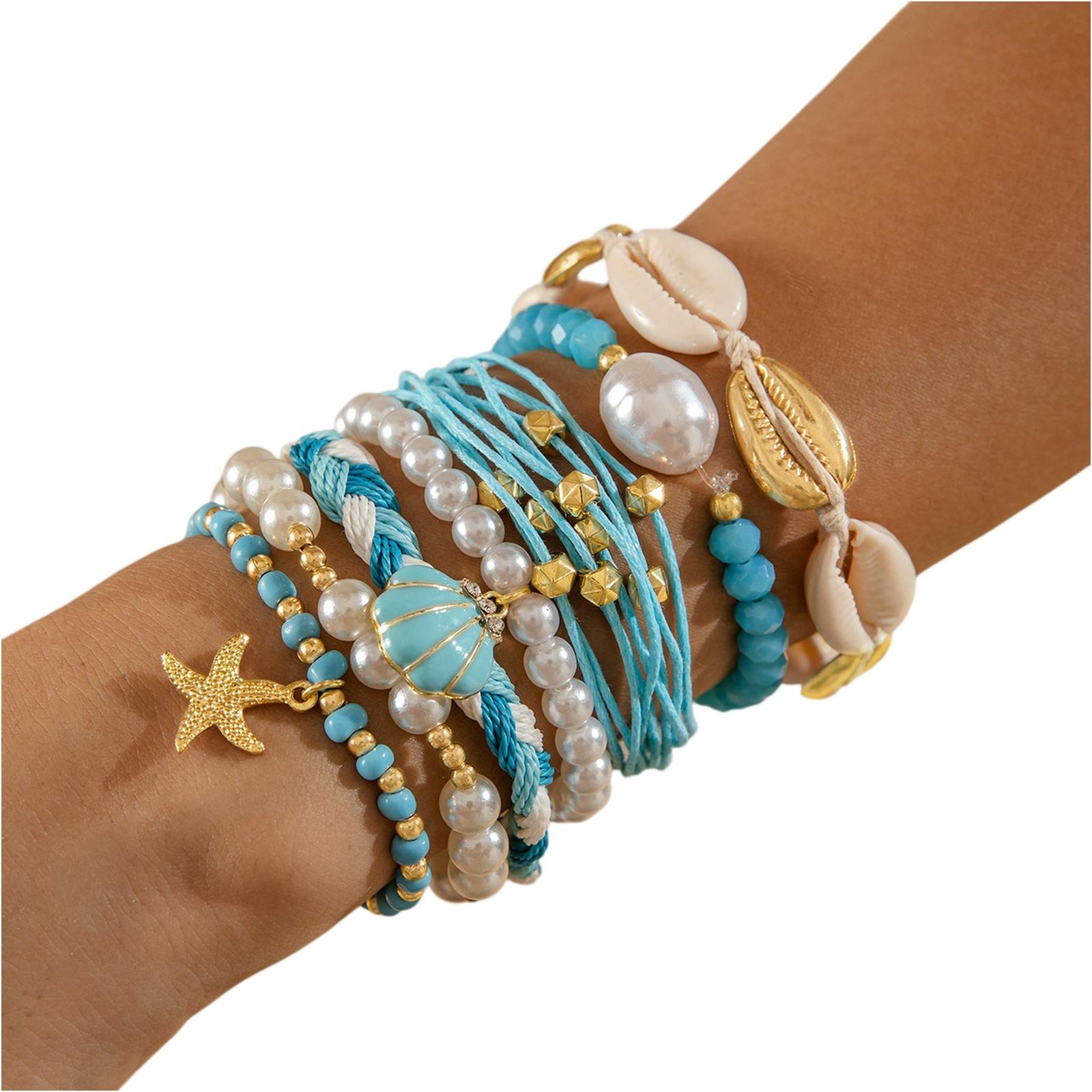 

Богемный браслет ручной работы, тематика отпуска, из бисера, плетеный, набор One Size синий