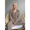 Leopard Printed Front Buttoned Long Sleeve Velvet Pajama Set