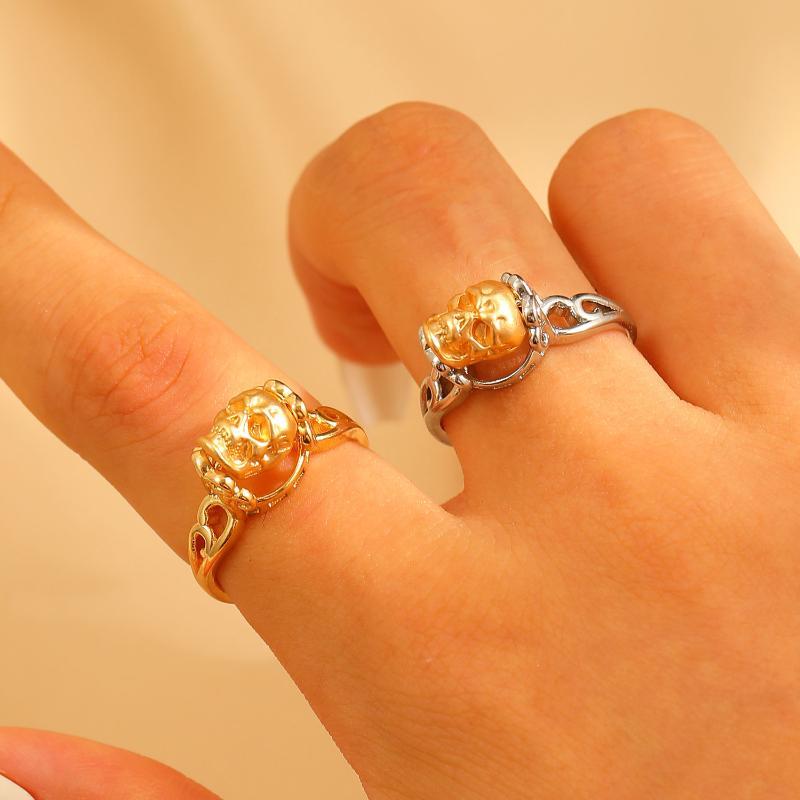 Gothic Dark Style Color Blocked Skull Ring For Men And Women Daily Charming Jewelry Gift