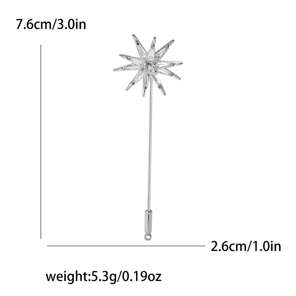 Fashion Long Needle Slightly Inlaid Copper Zircon 8-Star Brooch, Simple Niche Women'S Clothing Corsage Jewelry Pin