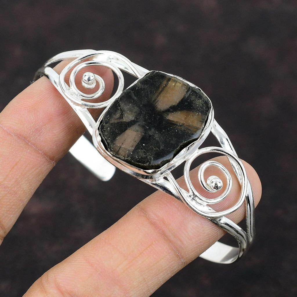 Chiastolite Cuff Bracelet Handmade Jewelry 925 Sterling Silver Bangle Adjustable Cuff Bracelet Real Gemstone Bangle Stylish Jewelry For Gift